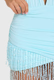 Fringed Halterneck Mini Dress in Aqua
