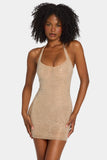 Embellished Halterneck Mini Dress in Honey