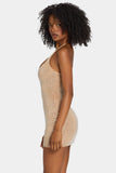Embellished Halterneck Mini Dress in Honey