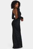 Embellished Open-Back Gown in Black