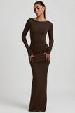 Modal Ruched Backless Maxi Dress in Chocolate Brown