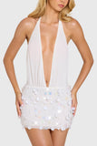 Embellished Skirt Chiffon Mini Dress in Ivory