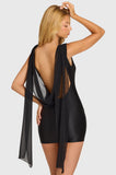 Satin Draped Mini Dress in Black