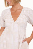 Cadhla Mini Dress - Beige Gingham