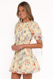 Kaelyn Gather Mini Dress - Yellow Floral