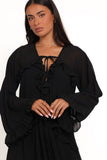 Magnolia Long Sleeve Mini Dress - Black