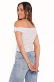 Aaron Off Shoulder Top - Pale Pink Dot