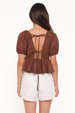 Brienne Tie Front Top - Chocolate