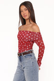 Caelira Off Shoulder Top - Red Polka Dot
