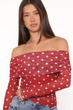 Caelira Off Shoulder Top - Red Polka Dot