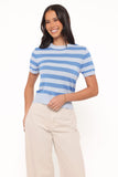 Joss Cropped Knitted Tee - Blue Stripe