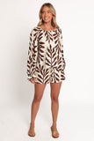 July Long Sleeve Smock Top - Brown Palm