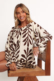 July Long Sleeve Smock Top - Brown Palm