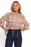 Selmah Long Sleeve Top - Cream Olive Orange