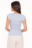 Tori Side Cinch Knitted Top - Light Blue