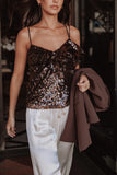 Zinnia Sequins Sleeveless Top - Brown