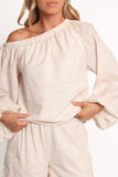 Zion Off Shoulder Long Sleeve Top - Tan Swirl