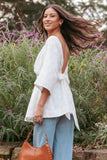 Camila Open Back Top - White Embroidery