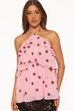 Helena Halterneck Top - Pink Polka Dot