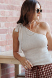 Jutta One Shoulder Knit Top - Beige
