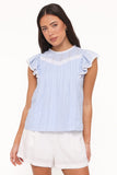 Laoise Lace Inset Ruffle Top - Light Blue