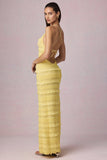 Ruffled Backless Halterneck Maxi Dress in Lemon Yellow