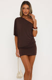 Favourite Girl Off Shoulder Mini Dress Chocolate