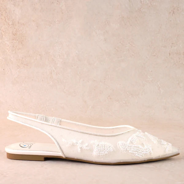 Rumi Beaded White Flat Shoe