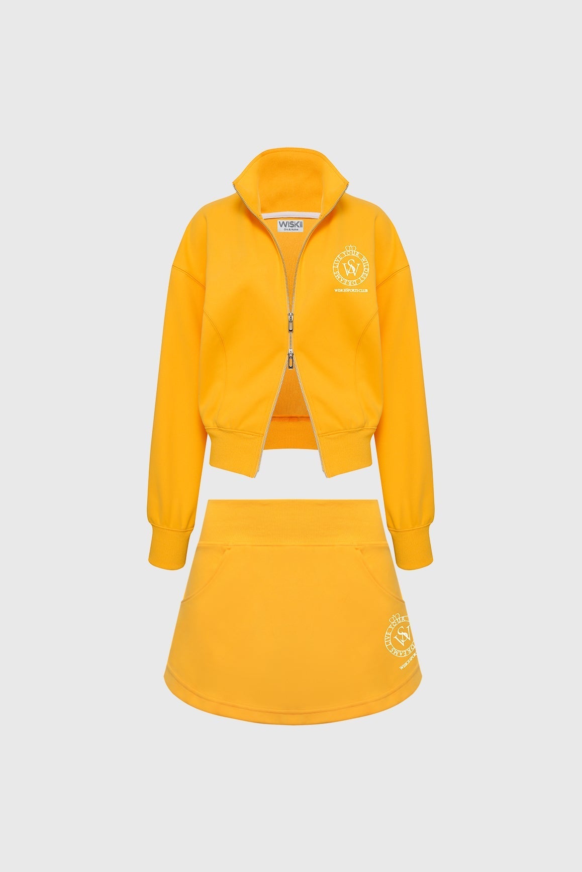 Wiskii Two-Way Zipper Jacket & Stylish Ease Mini Sweat Skirt