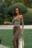 Off-Shoulder Colorblock Long Sleeve Top
