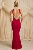 Pearl-Detail Halterneck Maxi Dress in True Red